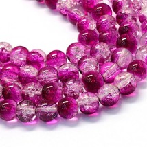 50 Crackle Glass Beads 8mm Fuchsia Clear Mixed Ombre Bulk Jewelry Supplies Lot - £5.14 GBP