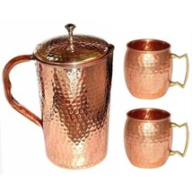 Handmade Copper Water Drinking Pitcher Jug 1500ML Hammered Moscow Mule Mug 500ML - £51.27 GBP