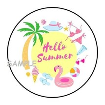 30 Hello Summer Envelope Seals Labels Stickers 1.5&quot; Round Beach Pool Favors - £5.89 GBP