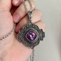 Amethyst Pendant Art Deco Amulet Necklace Fairycore Fantasy Gothic Pendant - £47.48 GBP