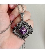 Amethyst Pendant Art Deco Amulet Necklace Fairycore Fantasy Gothic Pendant - $59.40