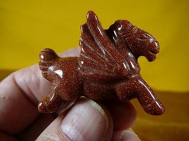 (Y-PEG-RU-559) Orange PEGASUS flying horse GOLDSTONE wings Figurine carving - $263.54 MXN