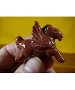 (Y-PEG-RU-559) Orange PEGASUS flying horse GOLDSTONE wings Figurine carving - $19.20 CAD