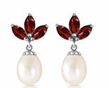 14K Solid White Gold Freshwater Pearl and Natural Garnet Stud Dangle Ear... - $513.80