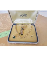 Vtg Phyllis Originals 12kt GF Emerald/Rhinestone Pendant Necklace Earrin... - $351.21 MXN