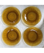 Set of 4 Vintage Tiara Amber Gold Sandwich Glass Dinner Plates Mint Plate - £47.95 GBP