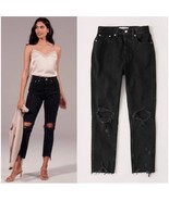 ABERCROMBIE &amp; FITCH High Rise Mom Jean faded black destroyed distressed ... - $49.00