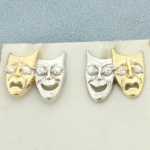 Comedy and Tragedy Theater Mask Earrings in 10k Yellow and White Gold - £137.02 GBP