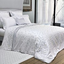 Yves Delorme Neige Snowflakes King Flat Sheet Silver Medallion Embroidery NEW - £123.87 GBP