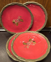 Tracy Porter Salad Plates (4) Red Octavia Hill Collection 8&quot; Stoneware - £30.54 GBP