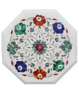 12&quot; White Marble Coffee Corner Table Top Multi Stone Semi Precious Inlay... - €346,30 EUR