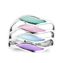 Amazing Waves of Multi-Color Mother of Pearl Inlay Sterling Silver Ring - 7 - £17.08 GBP