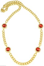 Ruby Red 4 Stones Crystal Rhinestone 31 Inch Long and 10mm Wide Cuban Necklace - £31.16 GBP