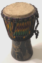 $65 African Hand Carved Elephant Black Wooden Art Style Tribal Djembe Drum - $101.50