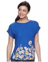 NWT Women&#39;s Apt. 9 Blue Crepe Mixed Media Flower Blouse Top Sz XL - £15.63 GBP