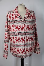 Hanna Andersson L Reindeer Snowflake Christmas Flannel Button-Up Pajama PJ Top - £20.49 GBP