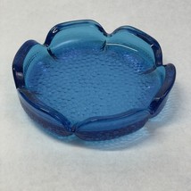 Vintage MCM Cobalt Blue Blenko Heavy Glass Ashtray Scalloped Edge Flower... - $16.79