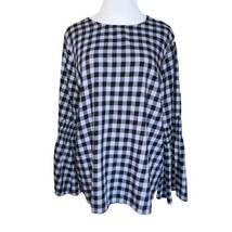 Beachlunchlounge Roberta Black Blue Gingham Bell Sleeve Flannel Top Wome... - £13.24 GBP