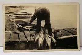 Clithera Minnesota Fishing Man w/ Nice Catch Row Boats on Pier RPPC Postcard D18 - £27.48 GBP
