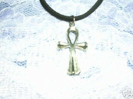 ANKH EGYPTIAN ETERNAL LIFE SYMBOL PEWTER PENDANT ADJ COTTON CORD NECKLACE - £6.79 GBP