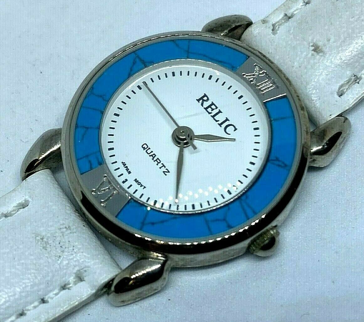 Relic ZR36021 Lady Silver White Leather Analog Quartz Watch Hours~New Ba... - $9.97