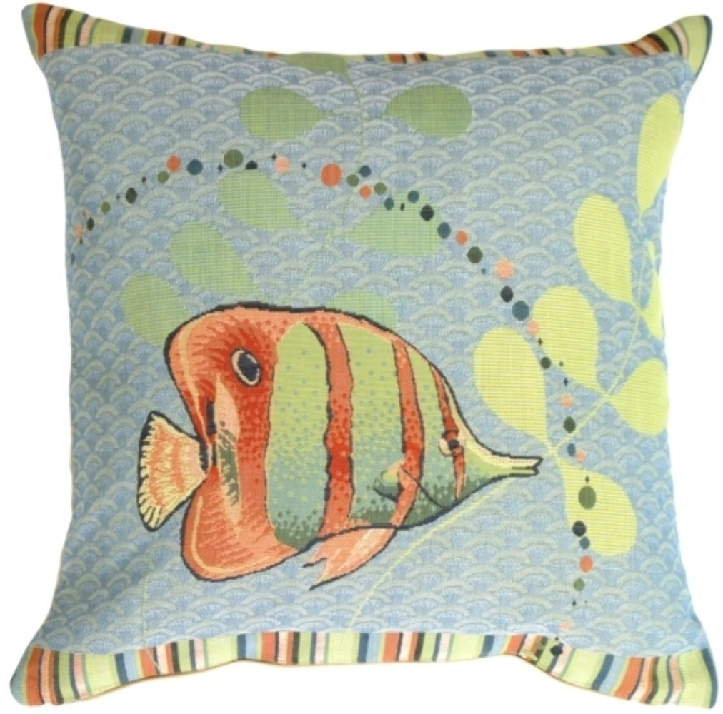 Tropical Fish French Tapestry Throw Pillow, Complete with Pillow Insert - £33.53 GBP