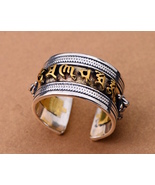 Solid 925 Sterling Silver Mens Tibetan Mantra Ring Size Adjustable - £38.52 GBP