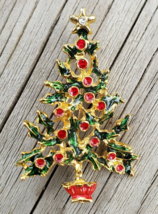 Christmas Tree Brooch Enamel Shiny Brite Holly Berry Pin Tannenbaum Holiday - £11.49 GBP