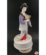 PORCELAIN  JAPANESE MARUHO GEISHA ON REVOLVING MUSIC BOX 9.5”, Tested, W... - $26.00