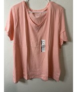 Time And Tru Women’s Relaxed Fit V Neck Short Sleeve Pink T Shirt Size 3XL - $24.34 CAD
