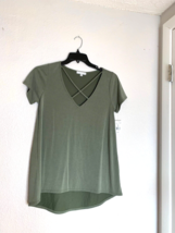 New Moa Moa Womens Sz M Green Knit top Shirt Tunic Hi Low Hem - $17.82