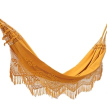 NOVICA Yellow Orange Cotton Fabric 2 Person XL Brazilian Crochet Fringe,... - £249.04 GBP