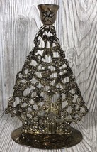 Vintage Brass Plated Christmas Tree &amp; Toys Candlestick Taper Candle Holder - $10.84