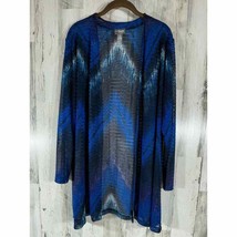 Chicos Travelers Mesh Cardigan Size 3 or XL Blue Multi Abstract Sheer Open Front - $24.72