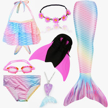 NEW!7PCS/SET Rainbow Mermaid Tail Swimming with Fin Swimsuit Costume for... - $33.99