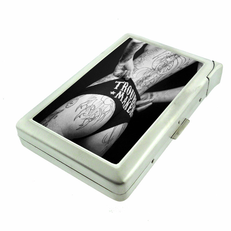 Tattoo Pin Up Girls D36 Cigarette Case with Built in Lighter Metal Wallet - $20.74