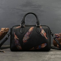 Feather Embossed Vintage Women Bag Genuine Leather Fashion Handbag Natur... - £112.85 GBP
