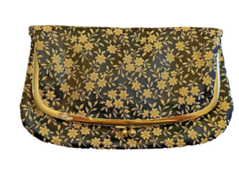 Handbag M. Yamamoto Kyoto Japan Foldover Purse Clutch Black &amp; Gold Vintage - £21.23 GBP