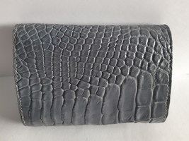 Women Gray Leather Crocodile Alligator Button Clouser Party Hand Carry Wallet - £157.15 GBP