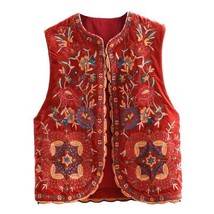 Vintage autumn Floral Embroidery Sequins Velvet women vest 2023 Fashion sleevele - £35.83 GBP