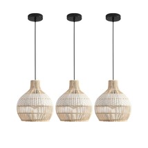 NEW 3-Pack Rattan Pendant Light Fixture Hand-Woven Rattan Hanging Lamp W... - $75.00