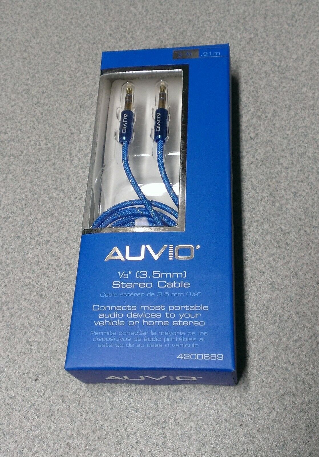 AUVIO Heavy Duty 3ft Stereo Audio Aux Gold Tip Cable 1/8&quot;(3.5mm) blue 42... - $5.78