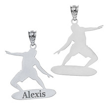 Personalized Silver Surfer Longboard Pendant Necklace Engravable Your Name - £48.86 GBP+