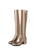 Fashion  Golden Silver Knee High Boots for Women Wide Calf Comfort Square Round  - £66.88 GBP