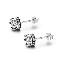 Bisaer CZ Stud Earrings 925 Silver Dazzling Princess Crown Zircon For Wo... - $20.77