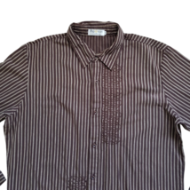 Pop Icon Shirt Mens 2XL Brown Stripe Embroidered Long Sleeve Y2K Western - $17.21 CAD