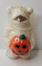 Vintage Mummy Bear Holding Jack-O-Lantern Candle New in Packaging 4&quot; SKU H29 - £15.00 GBP