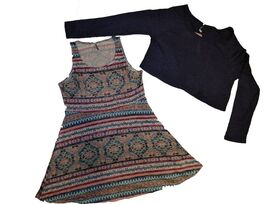 JUNIORs WALLFLOWER PEACEFUL PAIR NAVY HEATHER GREY SWEATER &amp; DRESS 2 PIECE - $15.62
