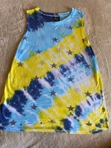 Modern Lux Womens Blue Yellow White Gray Stars Tie Dye Tank Top Medium - $12.25