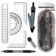 Math Geometry Kit Set 8 Pieces Student Supplies with Shatterproof Storage Box,In - $4.83